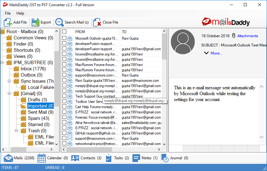 screenshot of MailsDaddy OST to PST Converter